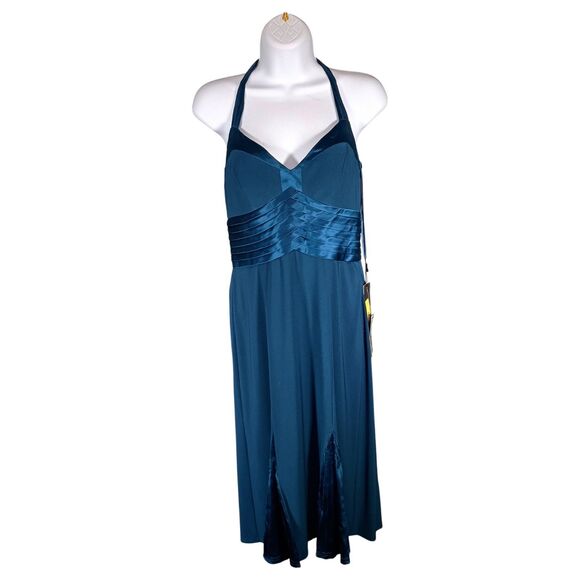 Sue Wong Pleated Dress Halter Neck Sleeveless Blue Womens 6 - Picture 1 of 4